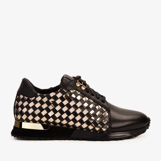 Zapatillas de deporte de cuero tejido negro y dorado Mackenzie para hombre