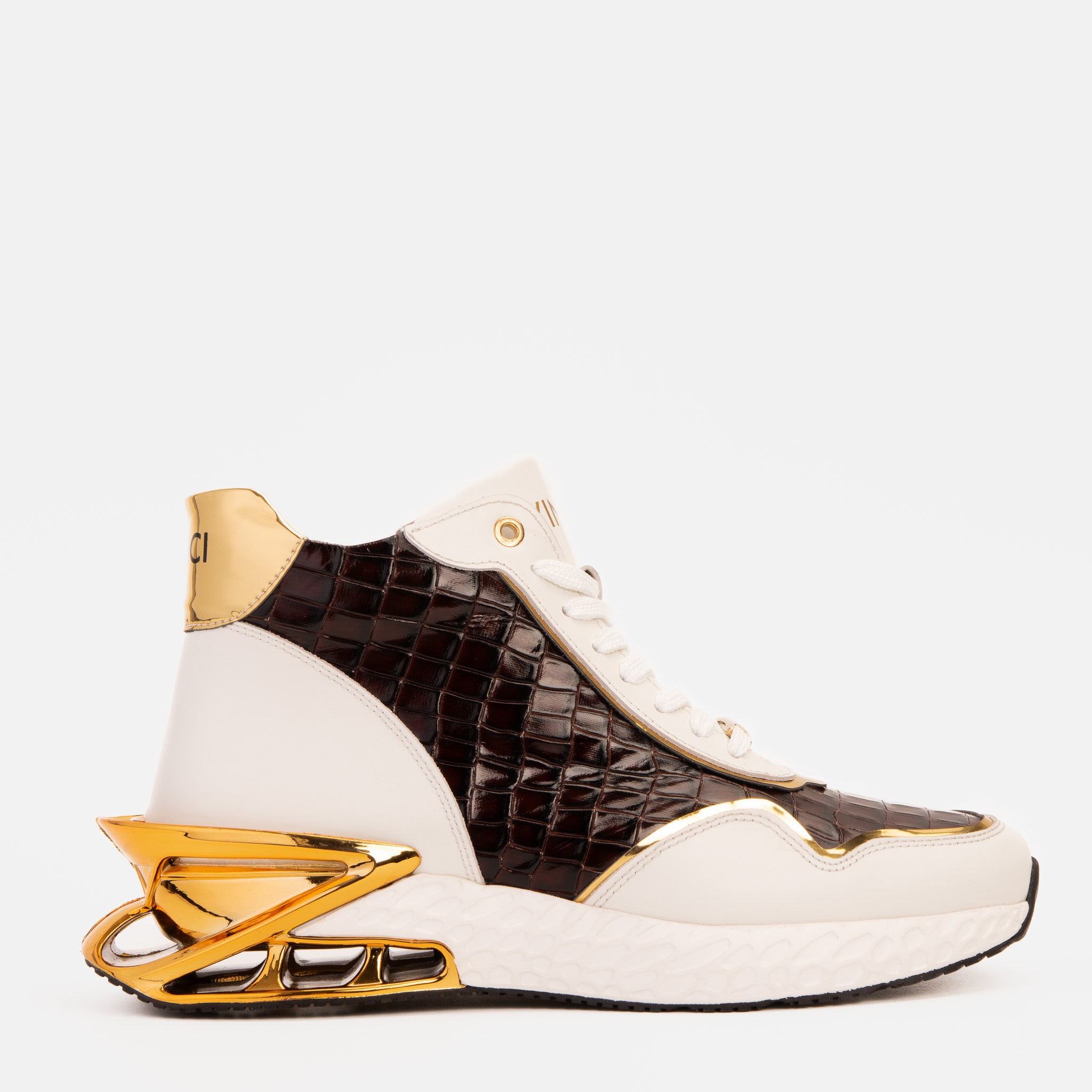 Bellagio White & Gold Leather High-Top Men Sneaker