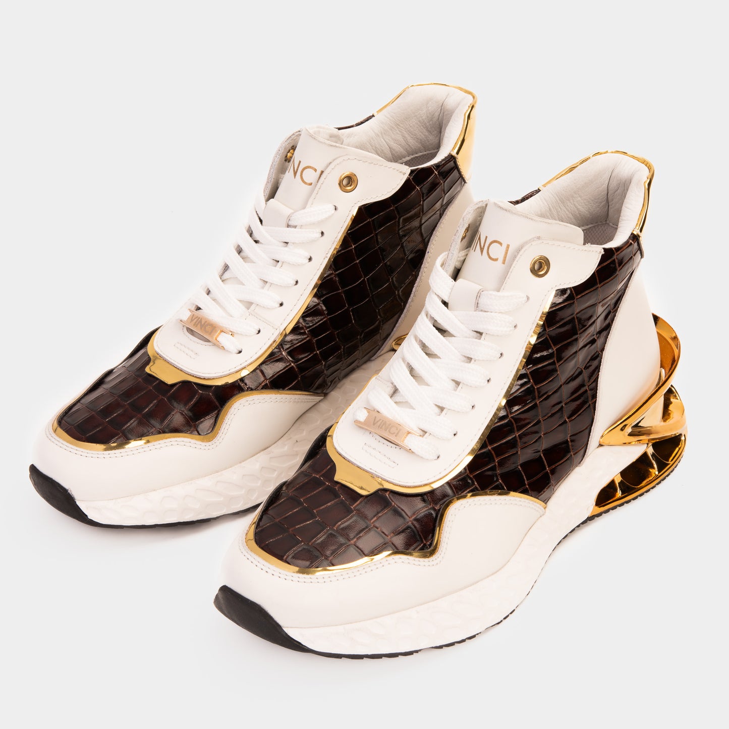 Bellagio White & Gold Leather High-Top Men Sneaker