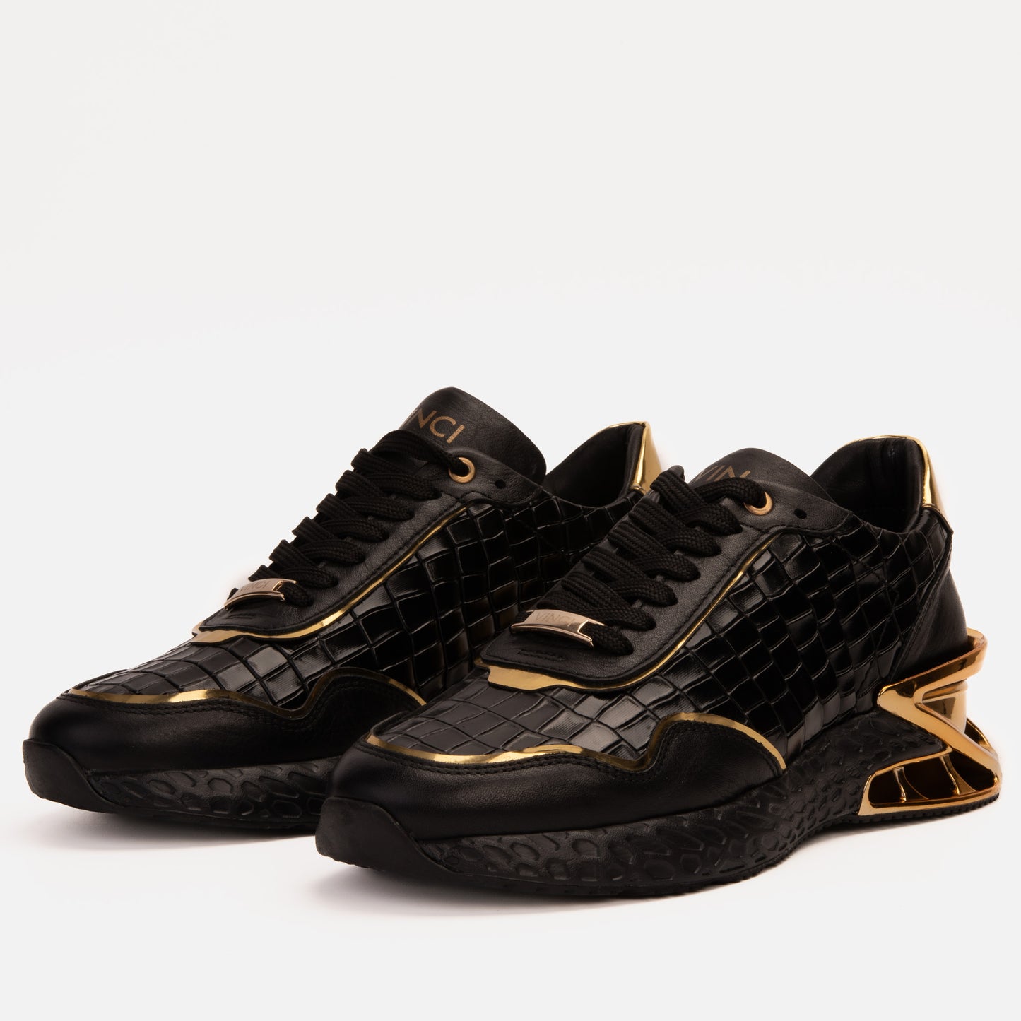 The Bellagio Black & Gold Leather Men Sneaker