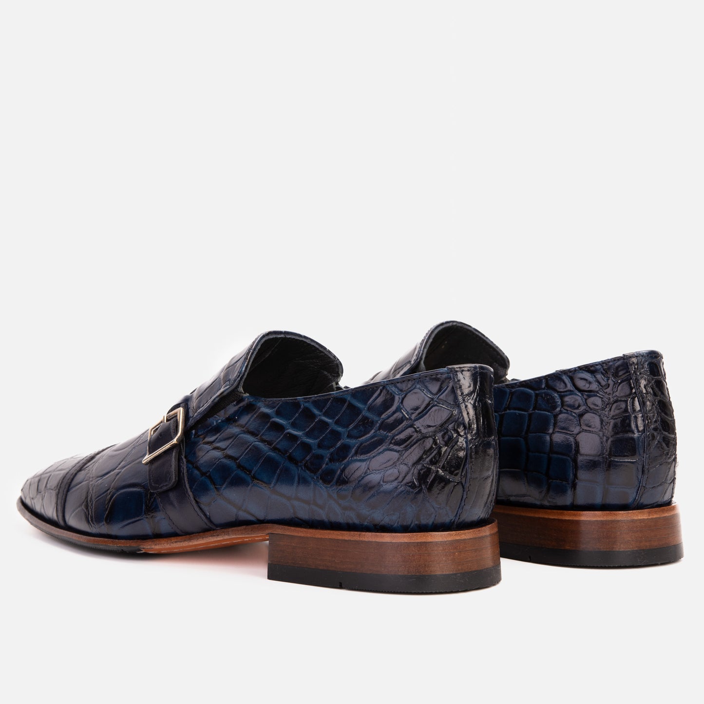 Zapato de hombre hecho a mano en cuero azul marino con correa de monje simple Strat