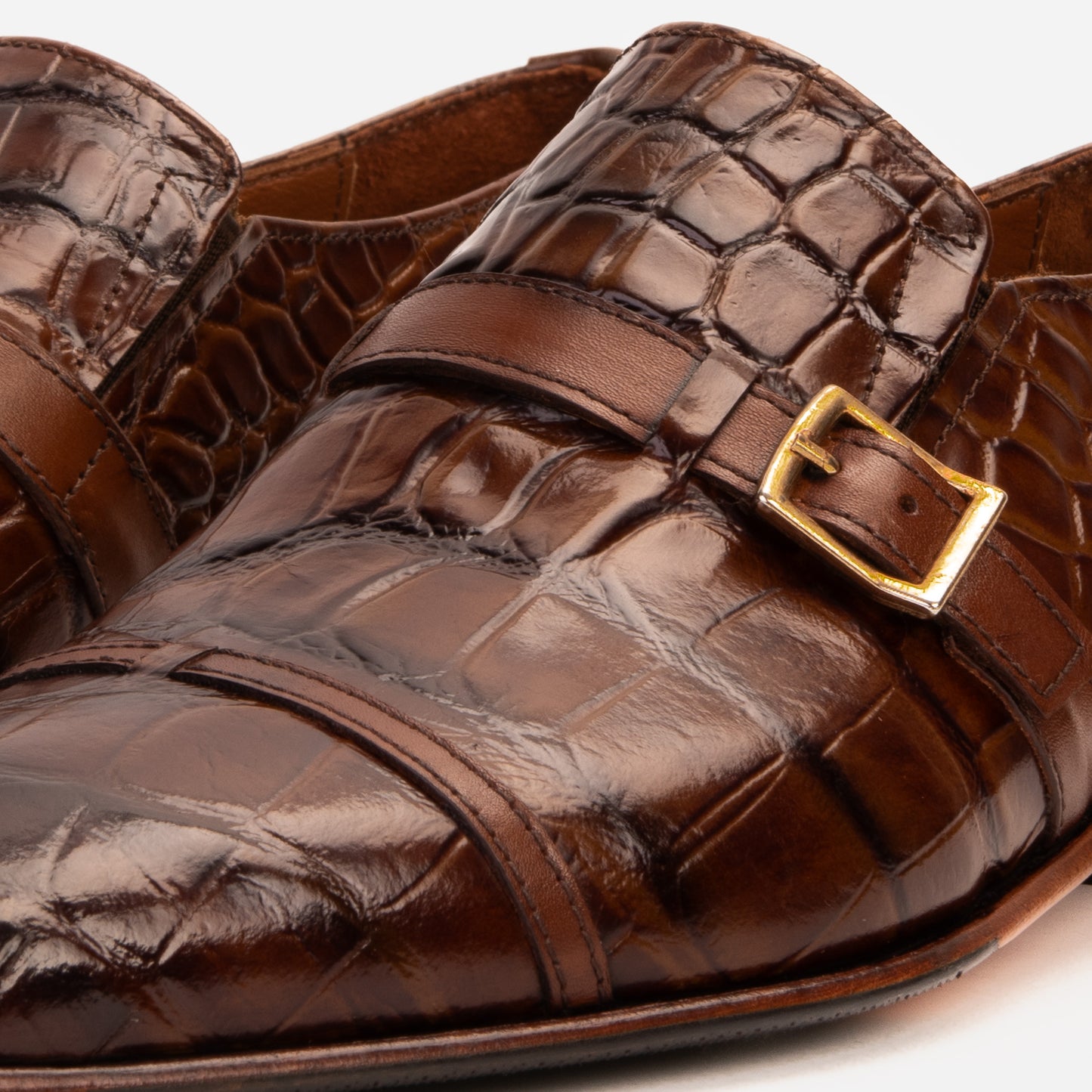 The Strat Single Monk Strap Cap Toe Brown Leather Handmade Men Shoe