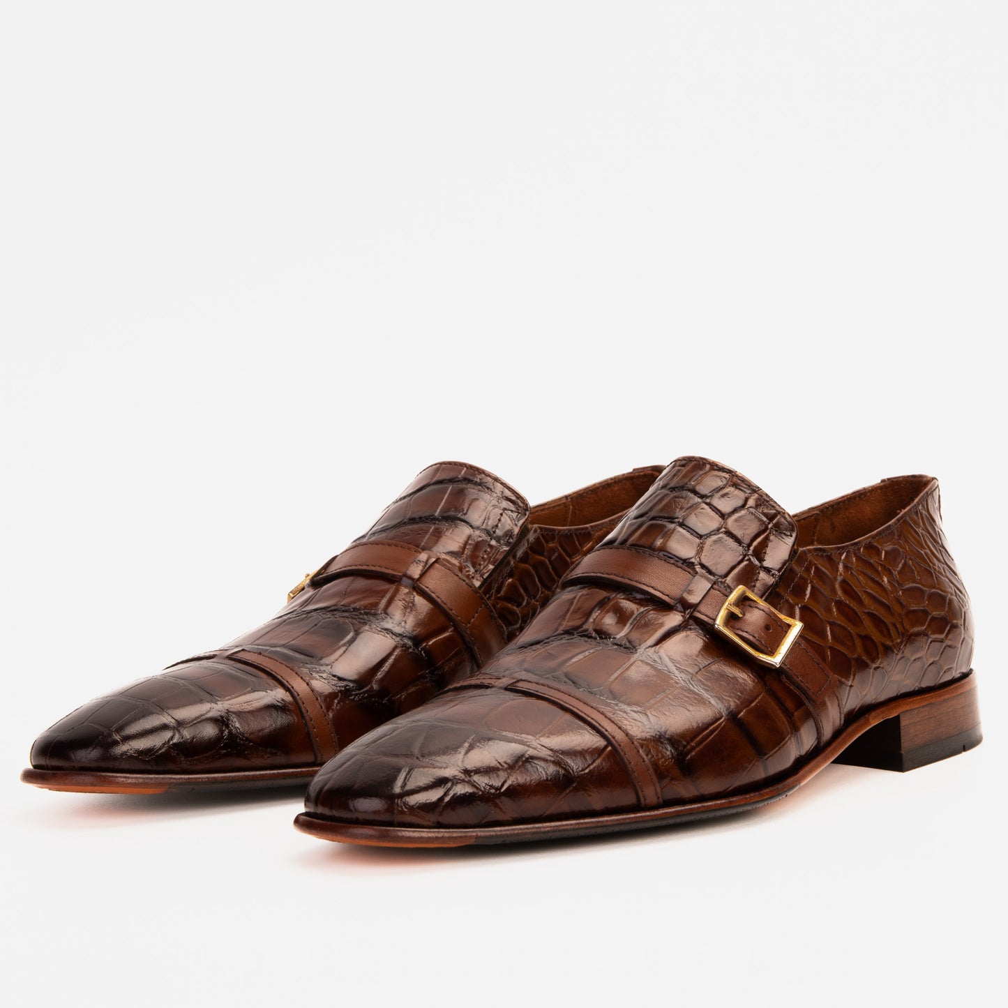 Zapato de hombre hecho a mano en cuero marrón con correa de monje simple Strat