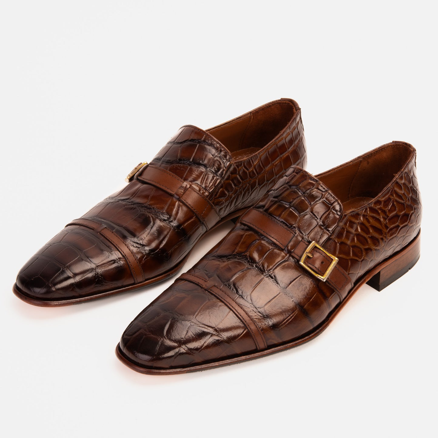 Zapato de hombre hecho a mano en cuero marrón con correa de monje simple Strat