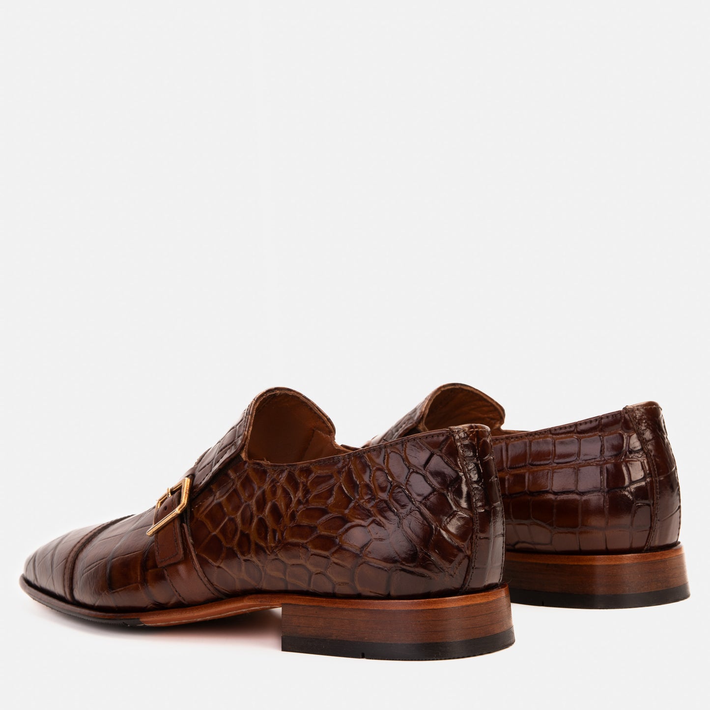 Zapato de hombre hecho a mano en cuero marrón con correa de monje simple Strat