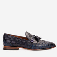 Mocasín con borlas de cuero azul marino de Estambul para hombre