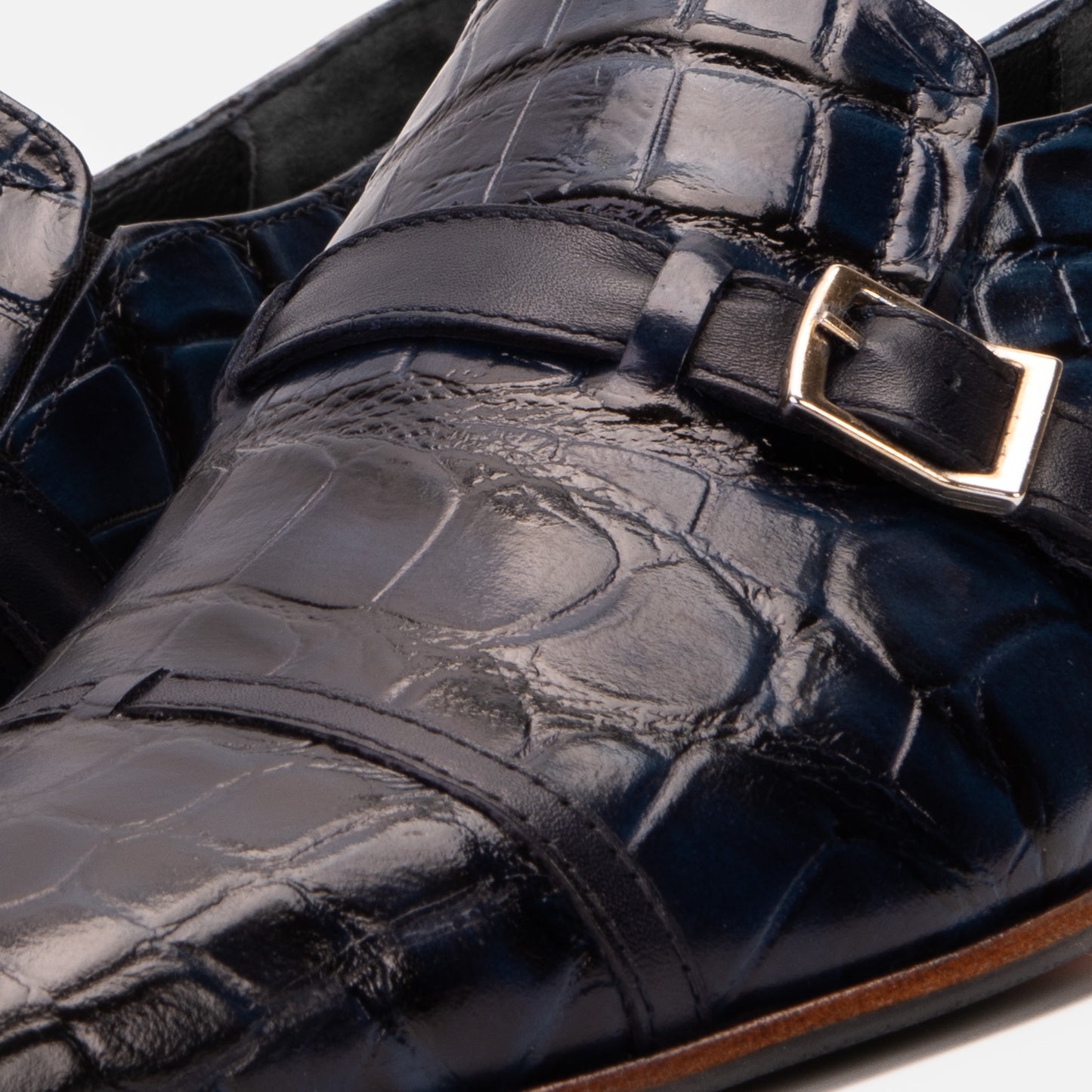 Zapato de hombre hecho a mano en cuero azul marino con correa de monje simple Strat