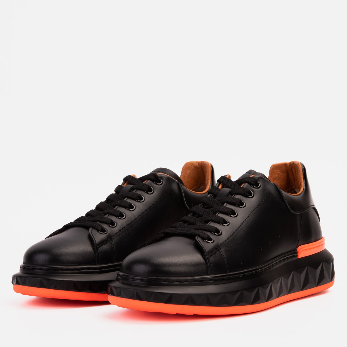 The Linq  Black & Orange Leather Men Sneaker