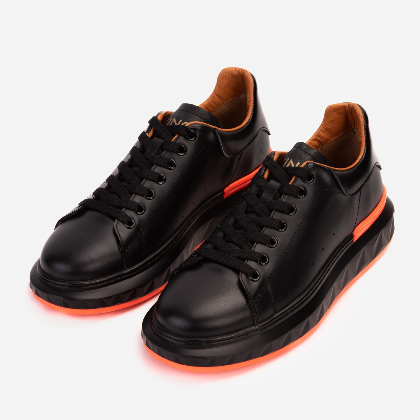 The Linq  Black & Orange Leather Men Sneaker