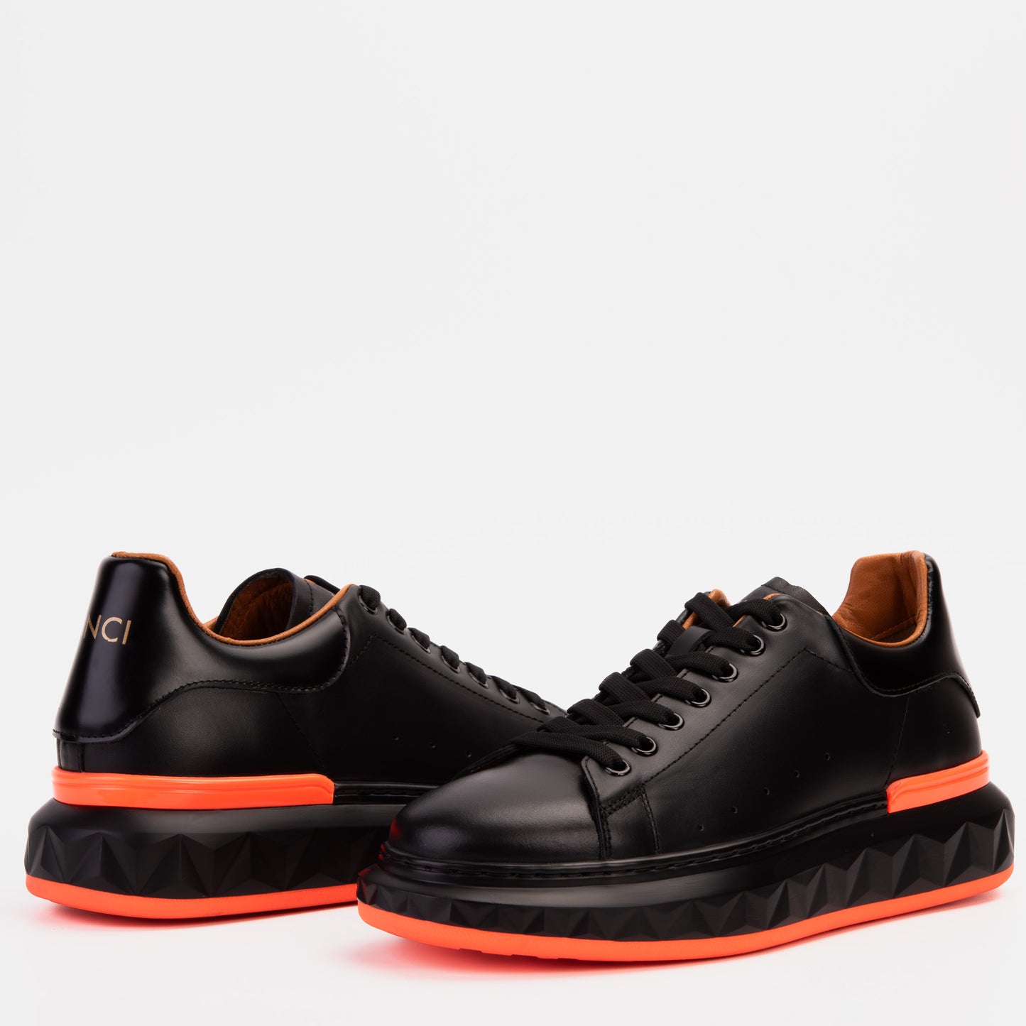 The Linq  Black & Orange Leather Men Sneaker