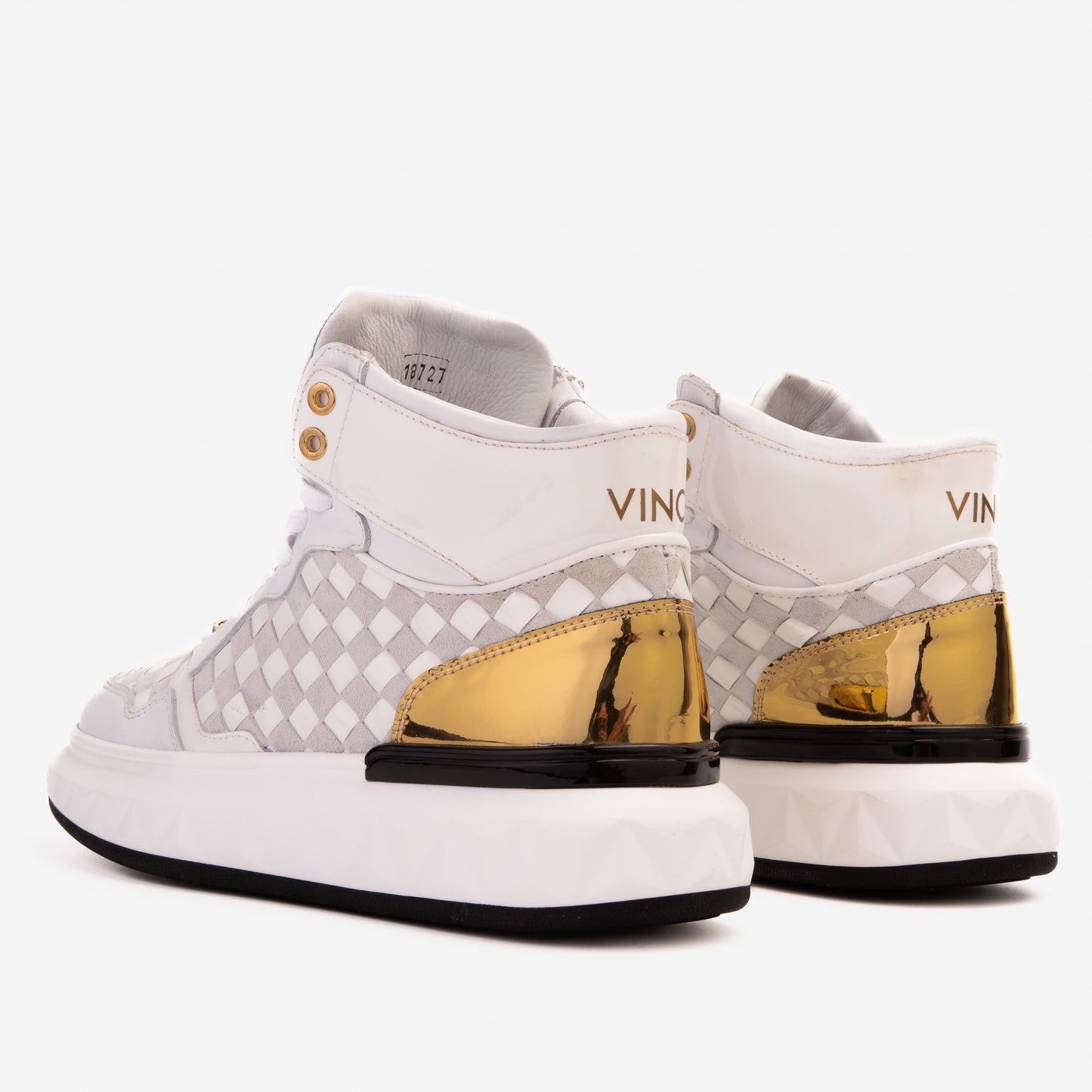 Zapatillas altas de cuero tejido blanco y dorado Eugene para hombre
