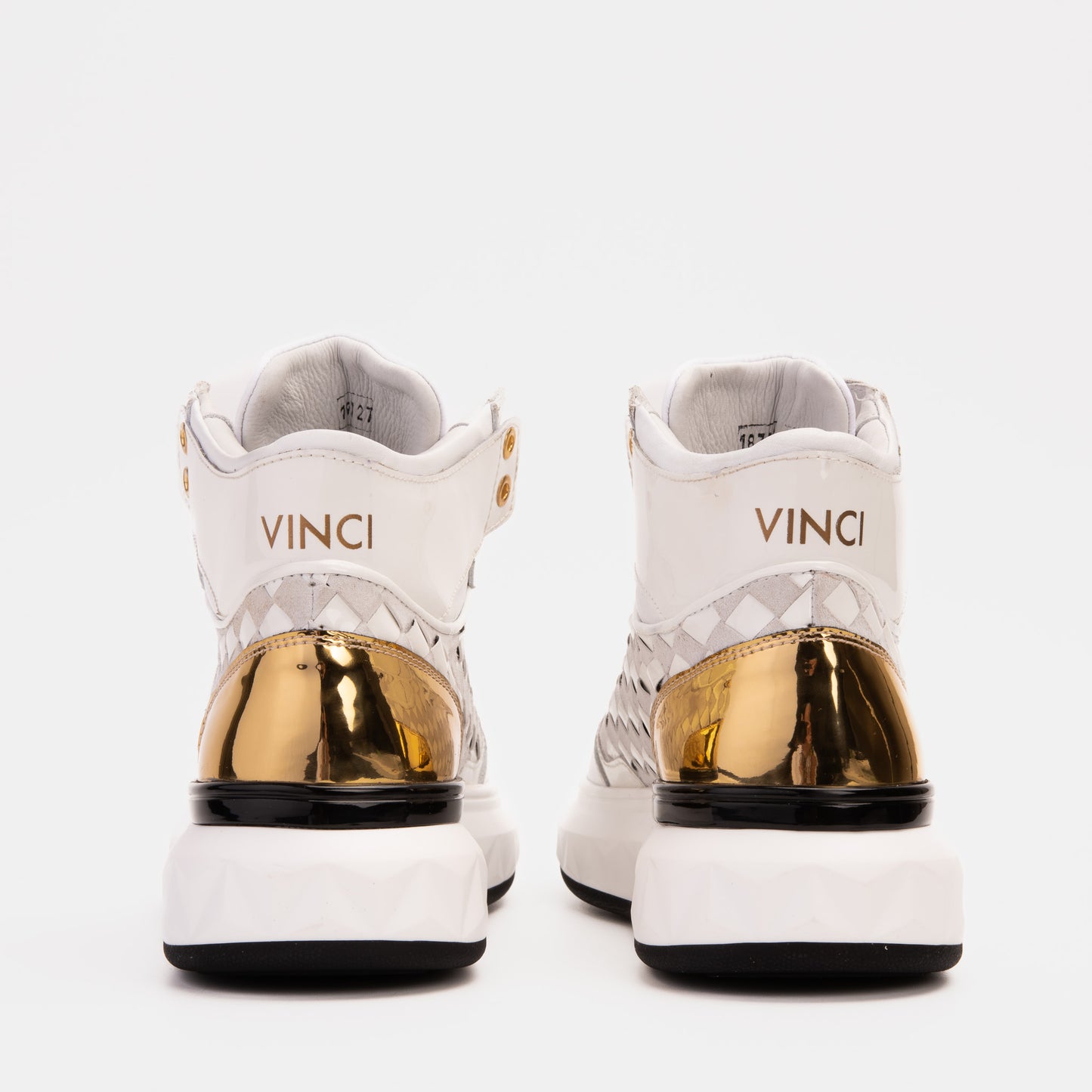 Zapatillas altas de cuero tejido blanco y dorado Eugene para hombre