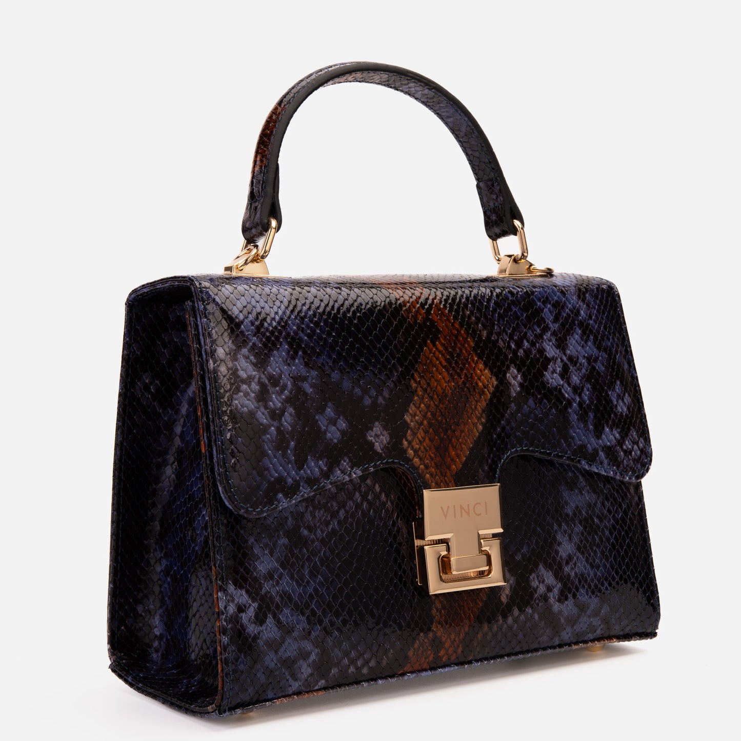 The Venezia Navy Blue Leather Snk Handbag