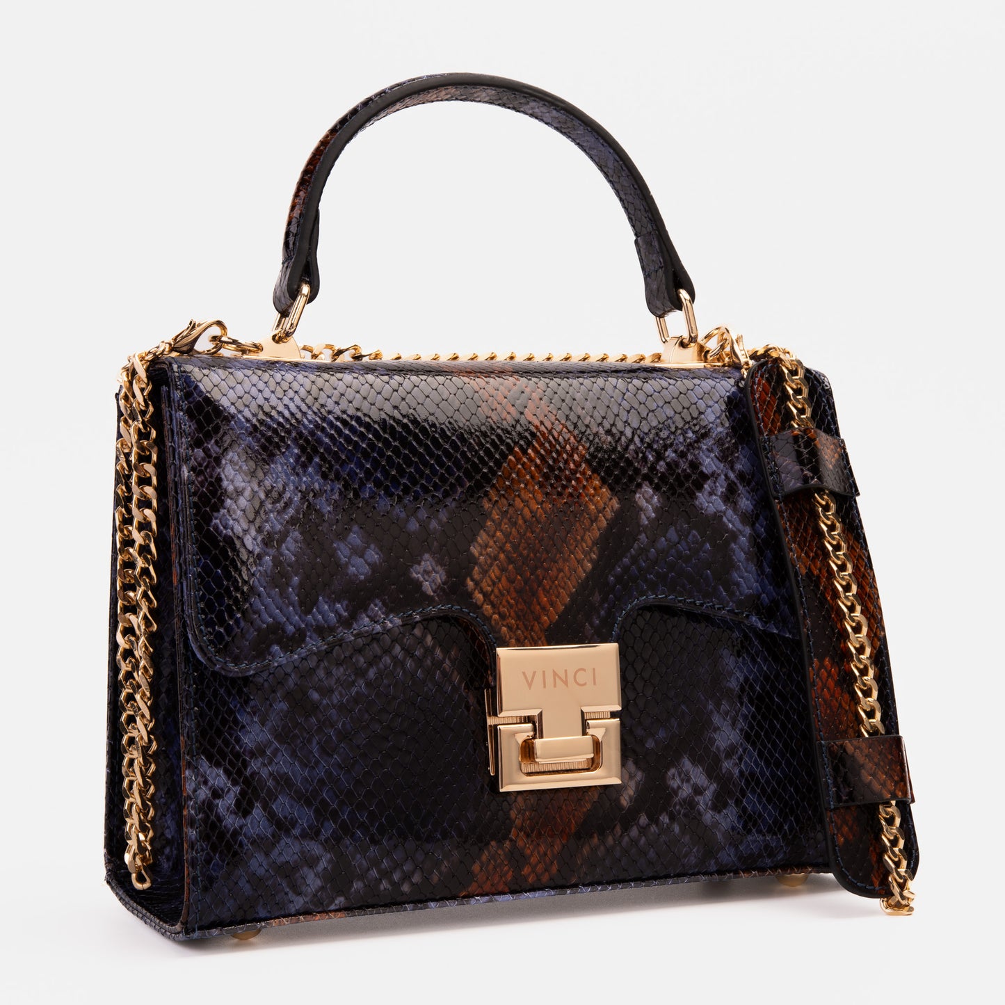 The Venezia Navy Blue Leather Snk Handbag