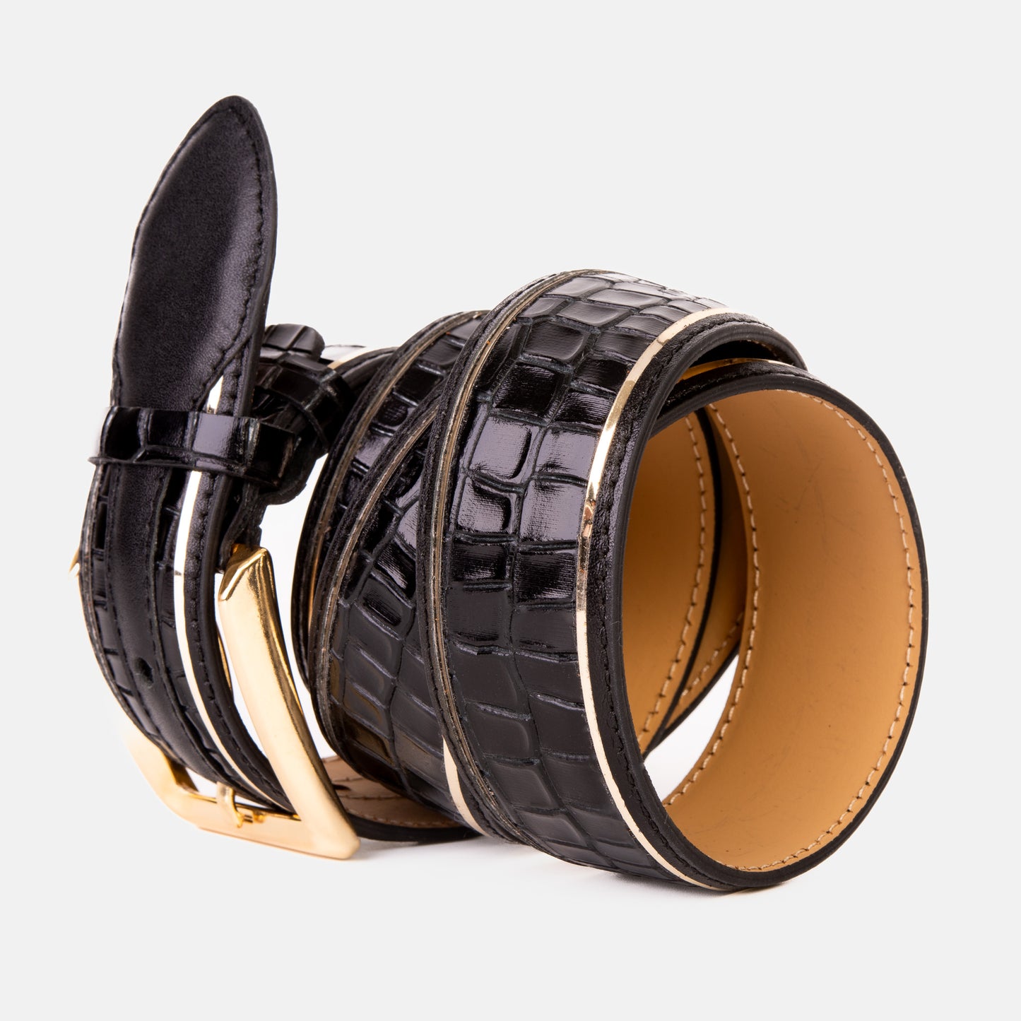 Cinturón de cuero negro y dorado Bellagio