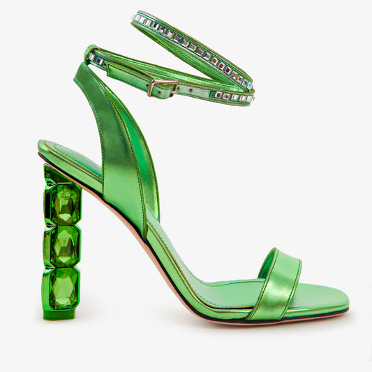 The Torola Green Stony Heel Leather Women Sandal