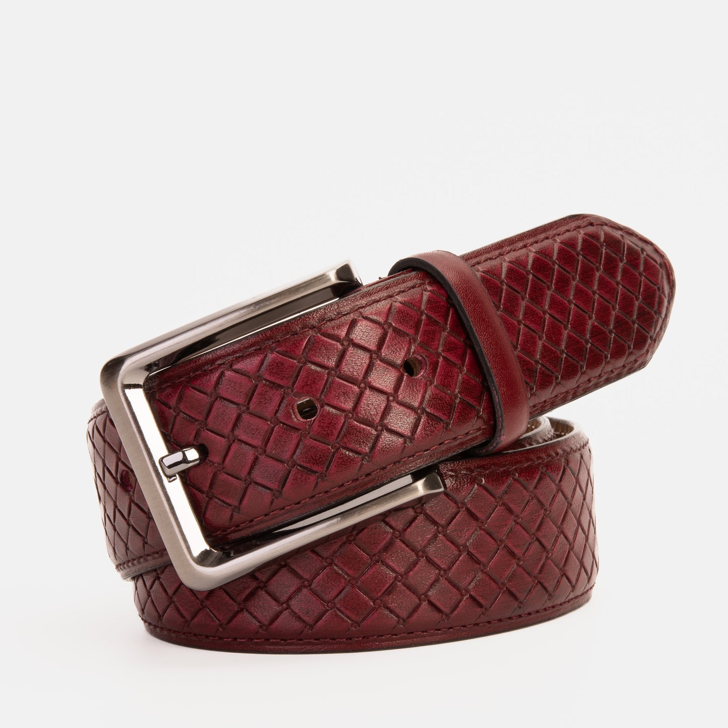 The Layla Burgundy Woven Pattern Leather Belt