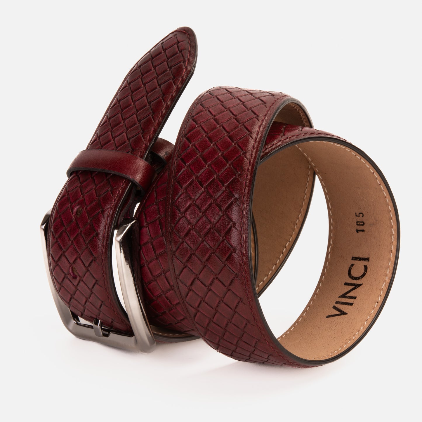 The Layla Burgundy Woven Pattern Leather Belt