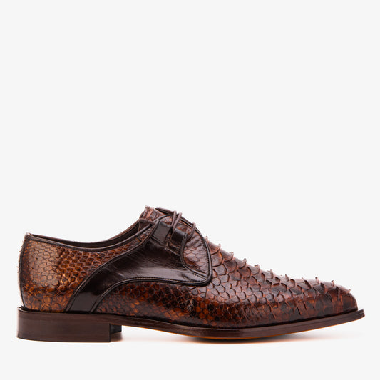 The Valmont Tan Python Leather Derby Men Shoe