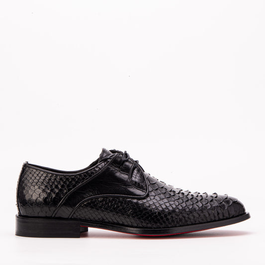 The Valmont Black Python Leather Derby Men Shoe