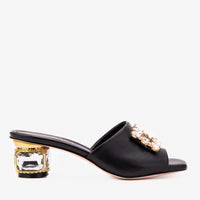 The Noctara Black Crystal Heel Women Sandal