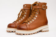 The Belgrano Tan Leather Lace-Up Ankle Boot With a Side Zipper