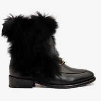 Bota de mujer de media pantorrilla de piel natural y cuero negro Izmir