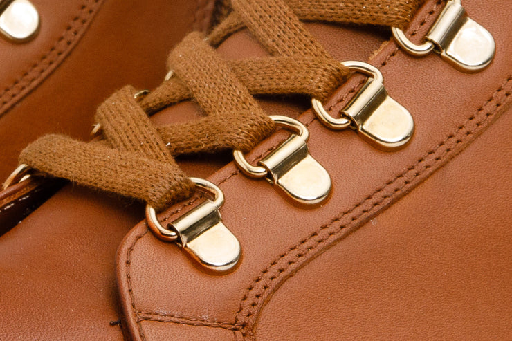 The Belgrano Tan Leather Lace-Up Ankle Boot With a Side Zipper