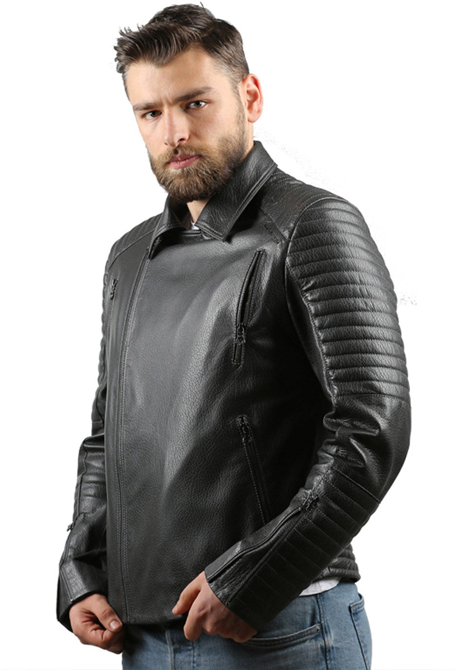 La chaqueta de cuero negra Fossett para hombre 