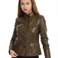 Chaqueta de cuero color caqui para mujer Shunk Pyhtn 