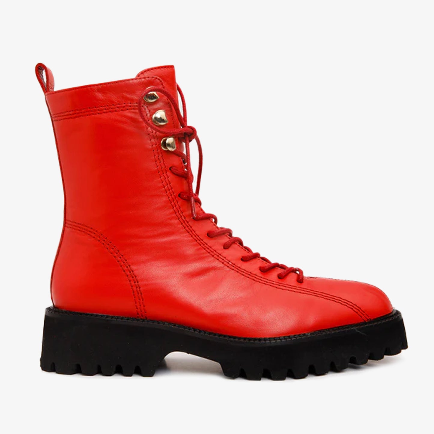 The Moreno Red Leather Lace-Up Mid Calf Women Boot