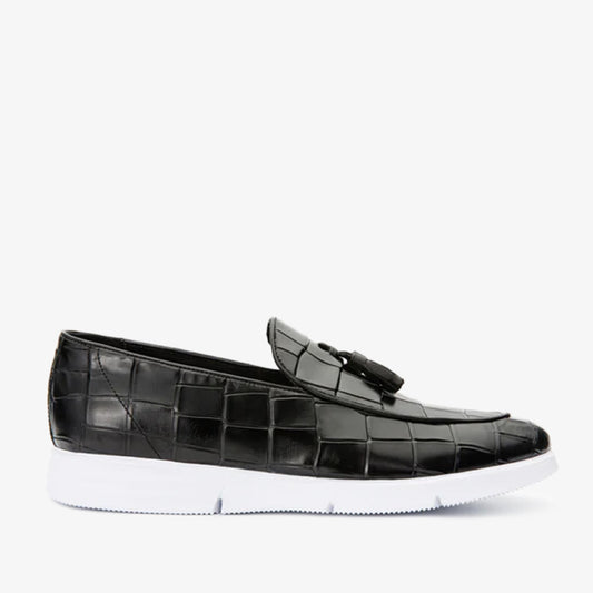 The Parga Black Leather Tassel Casual Loafer Men Shoe