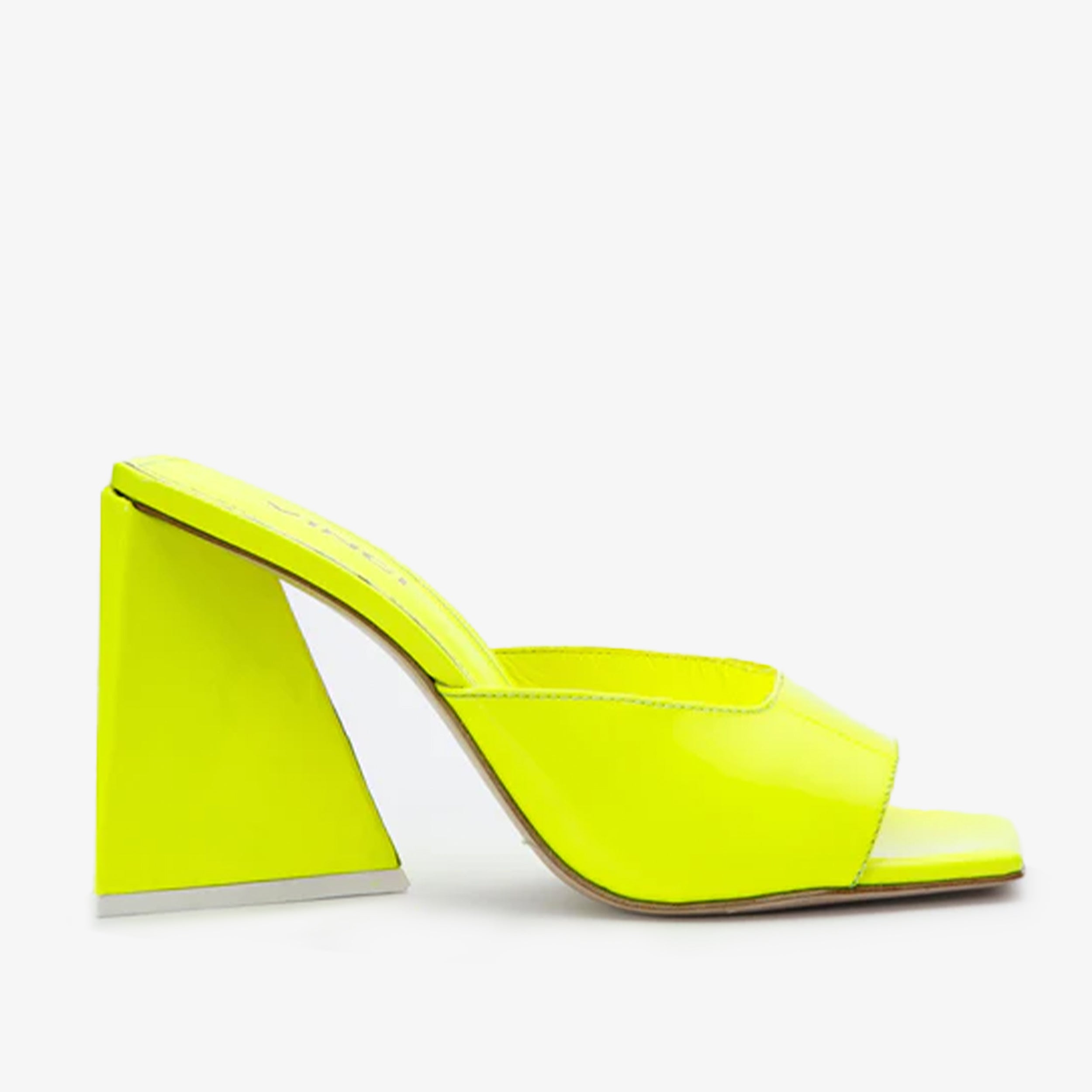 The Butterfly Block Heel Neon Yellow Patent Leather Sandal