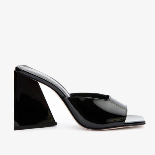 ¡Liquidación final de las sandalias de mujer con tacón bloque de mariposa de cuero sintético negro!