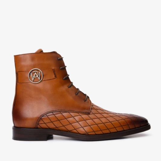 The Zeus Brown Leather Lace-Up Men Boot with a Zipper