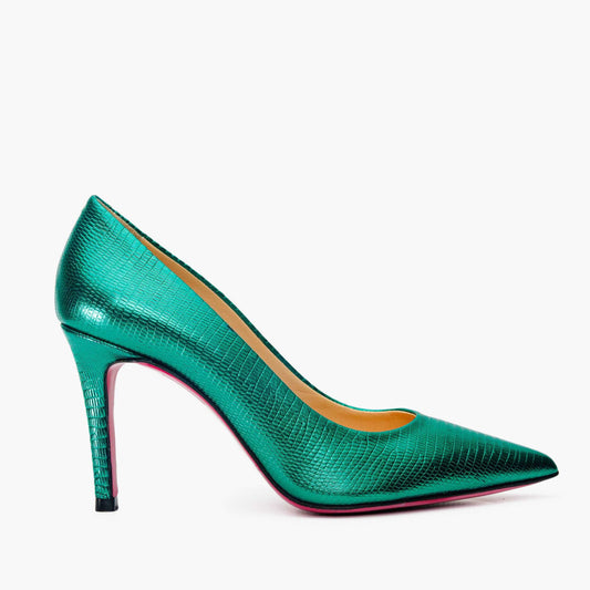 The Maple Green Leather Pump Fuchsia Sole Women Shoe