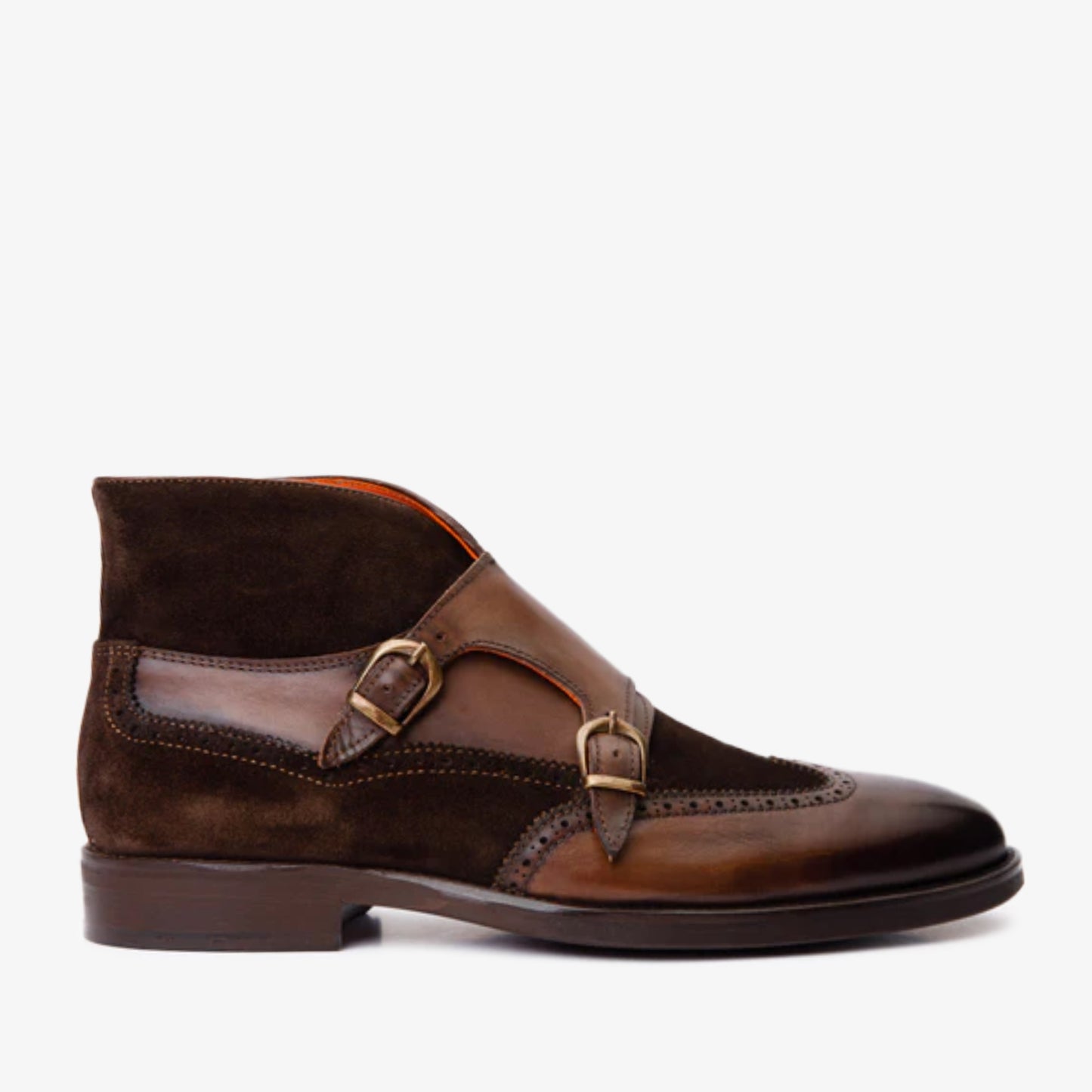 Bota de hombre estilo monk brogue con doble tira de cuero y ante marrón Albus