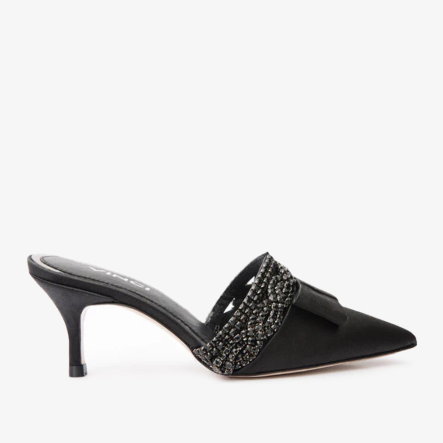 The Volga Black Leather Kitten Heel Pointy Toe Women Sandal Final Sale!