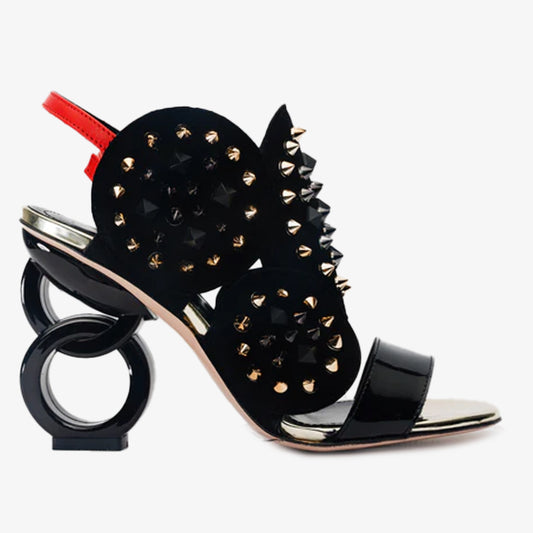 The Infanta Black Spike Leather Ankle Strap Women Sandal