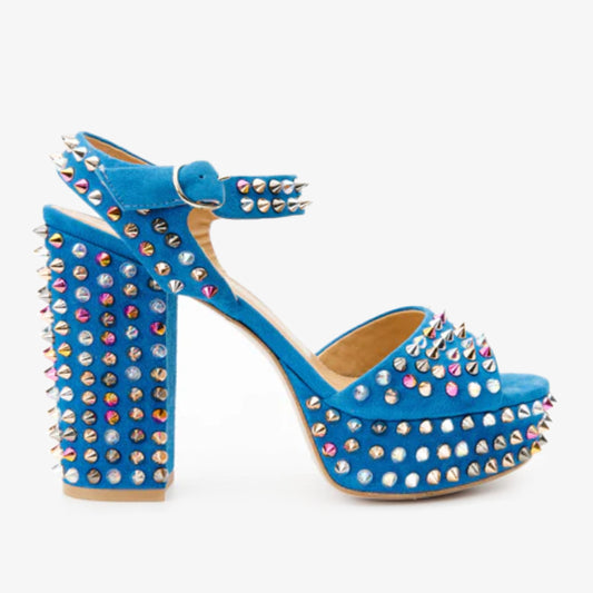The Tampico Blue Suede Leather Spike Platform Heel Women Sandal