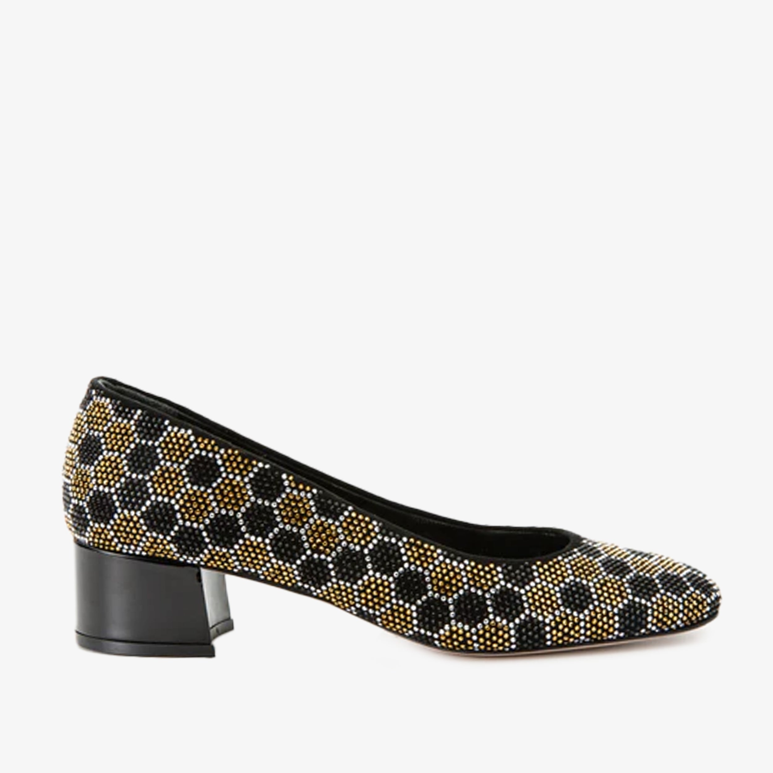 The Doha Gold & Black Glitter Leather Block Pump Women Shoe