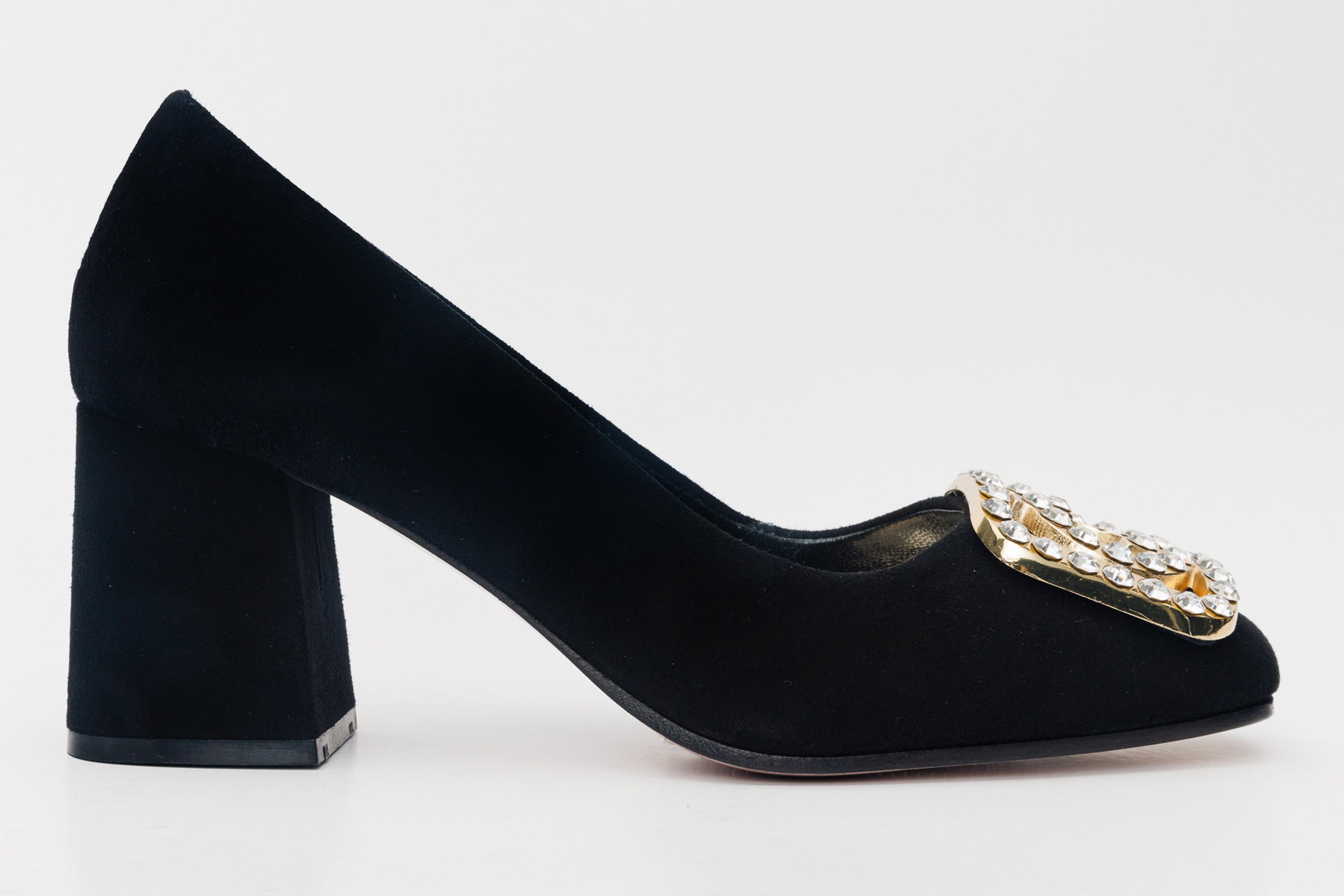 The California Black Suede Leather Block Heel Pump Women Shoe – Vinci ...