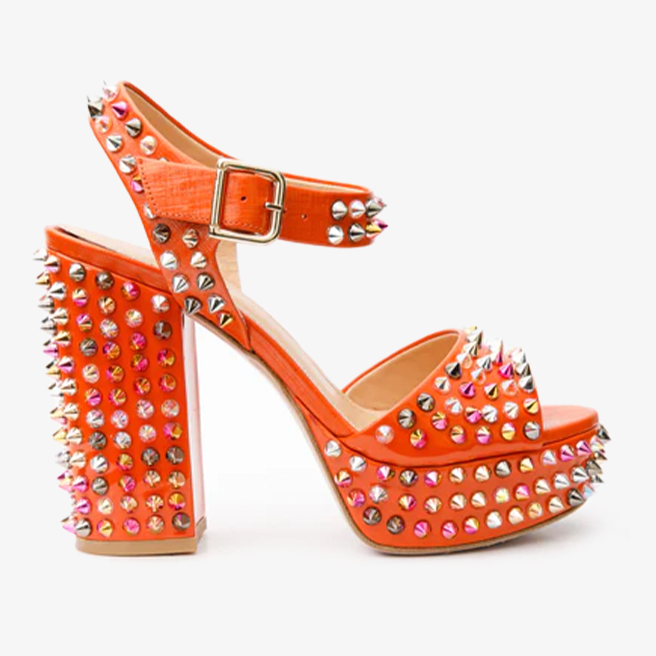 The Tampico Orange Patent Leather Spike Platform Heel Women Sandal