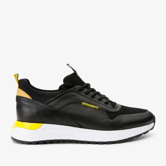 Zapatillas de cuero negras y amarillas Rakka para hombre ¡Venta final!