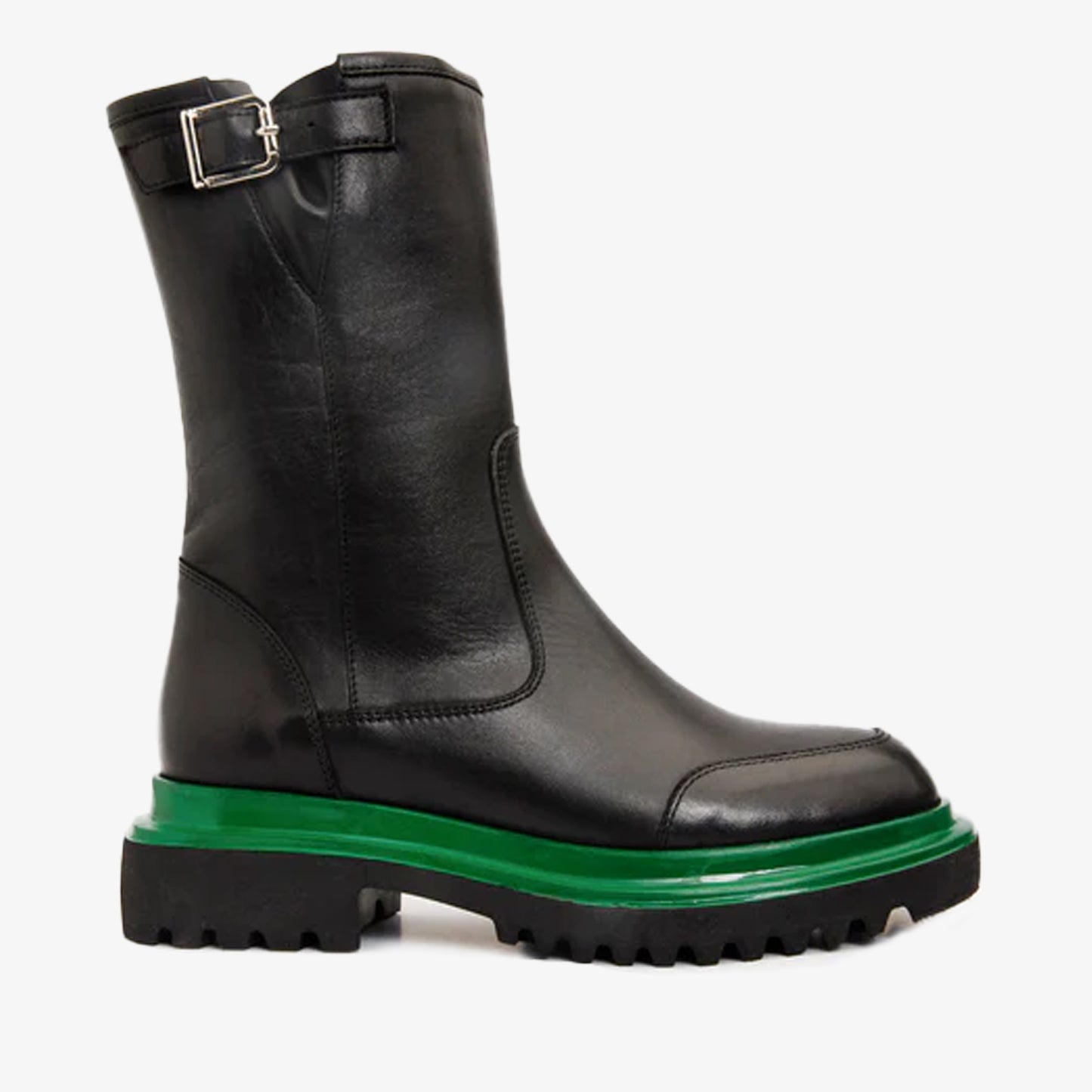 Bota de media pantorrilla de cuero negro Yako para mujer
