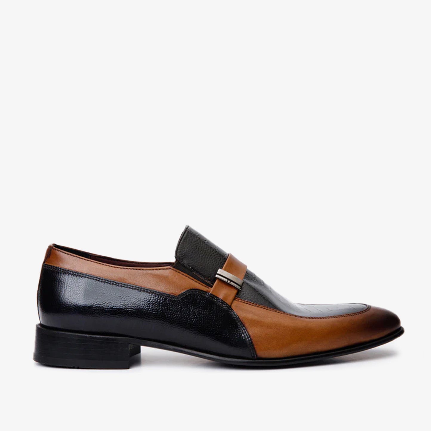 Los zapatos de hombre Kazablanka de cuero marrón y azul marino con hebilla, ¡venta final!