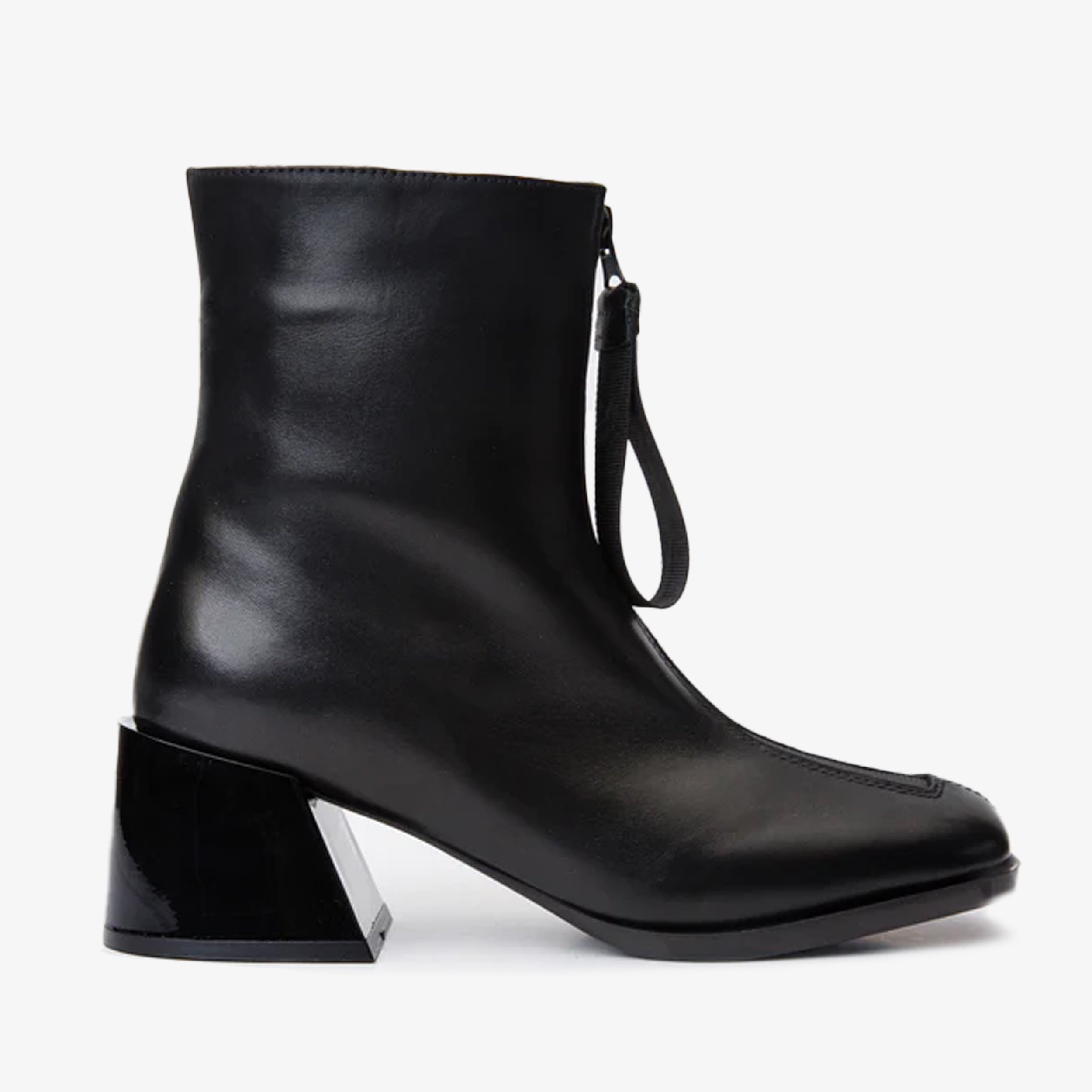 The Tackle Black Leather Block Heel Women Boot