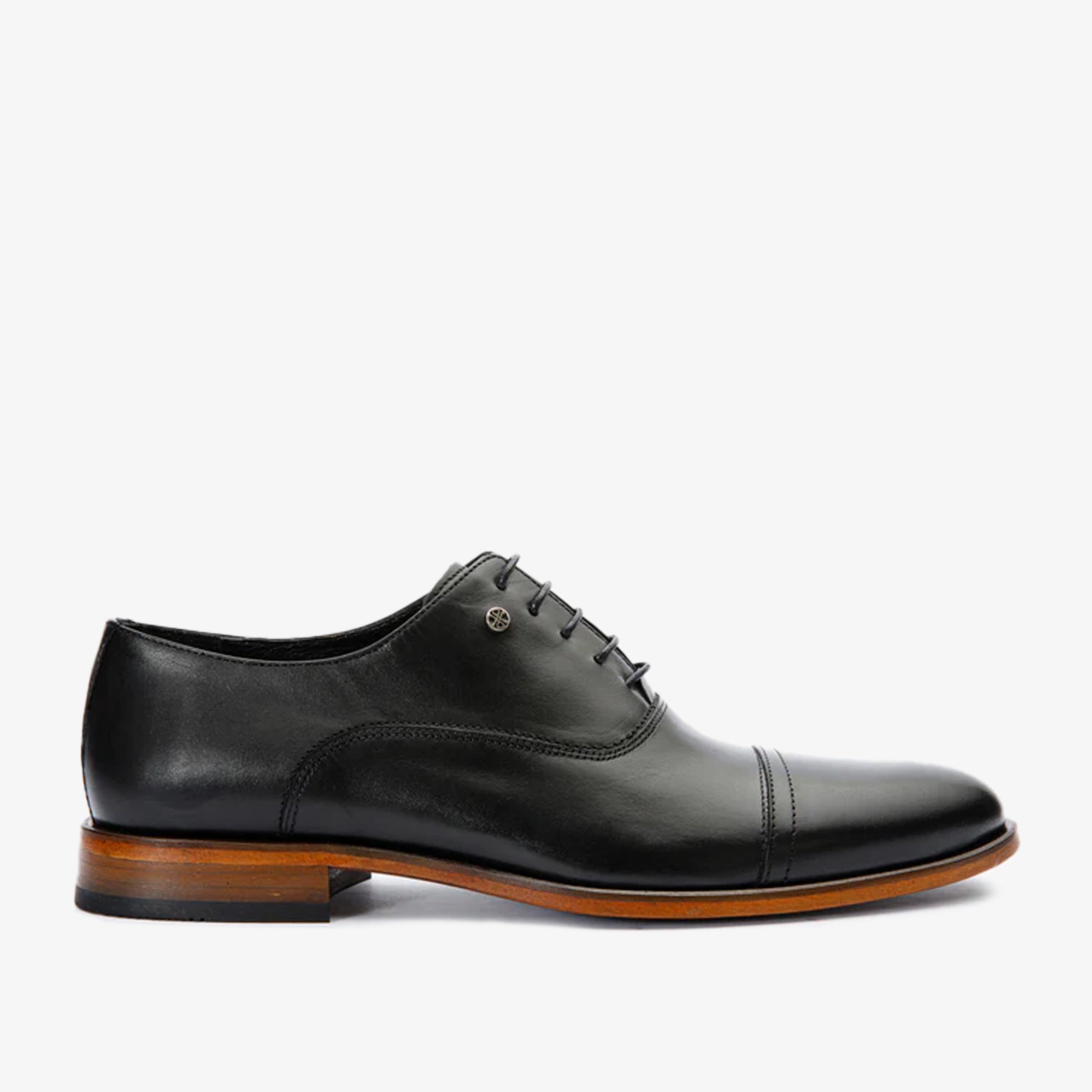 The Gambaha Black Leather Quarter Brogue Cap Toe Oxford Men Shoe