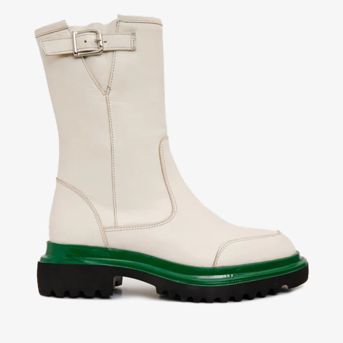 Bota de media pantorrilla de piel color crema Yako para mujer