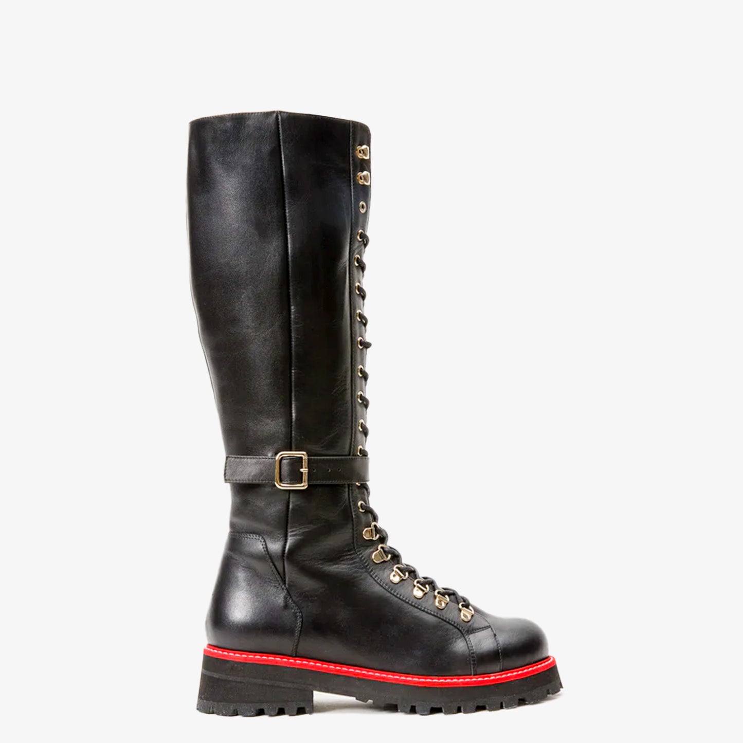 Botas altas con cordones hasta la rodilla de cuero negro Istinye para mujer, edición limitada